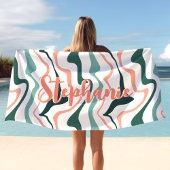 Retro Swirl Abstract Wave Peach Mint Aangepaste na Strandlaken