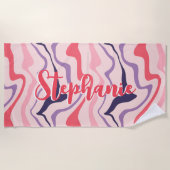 Retro Swirl Abstract Wave Roze Paarse Aangepaste N Strandlaken (Voorkant)