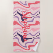 Retro Swirl Abstract Wave Roze Paarse Aangepaste N Strandlaken (Voorkant)