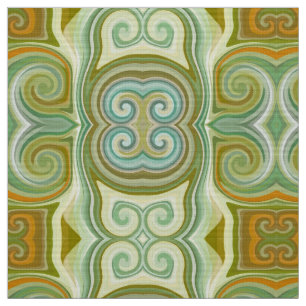 Retro Swirl Aqua Olive Oranje Stof