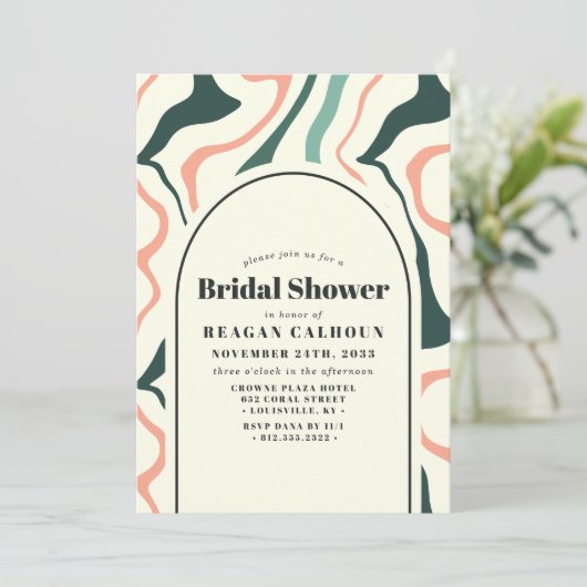 Retro Swirl Arch Mint Groen en Roze Vrijgezellenfe Kaart (Staand voorkant)