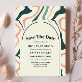 Retro Swirl Arch Mint Groen Roze Bewaar de datum Kaart