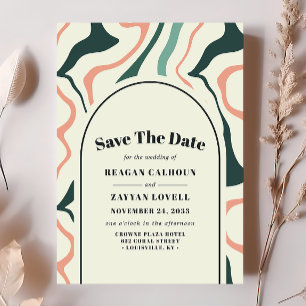 Retro Swirl Arch Mint Groen Roze Bewaar de datum Kaart