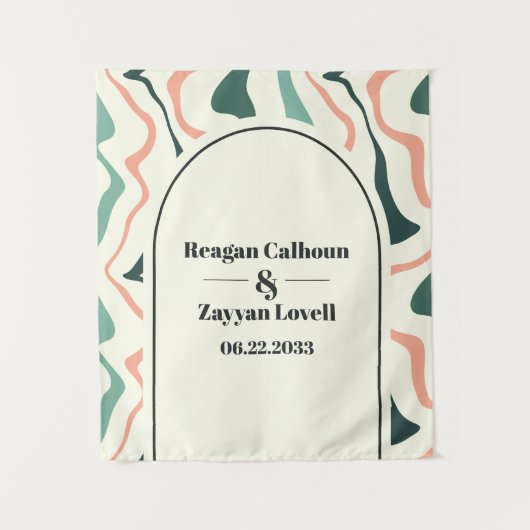 Retro Swirl Arch Mint Groen Roze Bruiloft Achtergr Wandkleed (Voorkant)