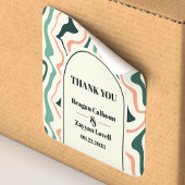 Retro Swirl Arch Mint Groen Roze Bruiloft Dank u Vierkante Sticker