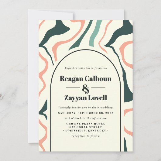 Retro Swirl Arch Mint Groen Roze Bruiloft Kaart (Voorkant)