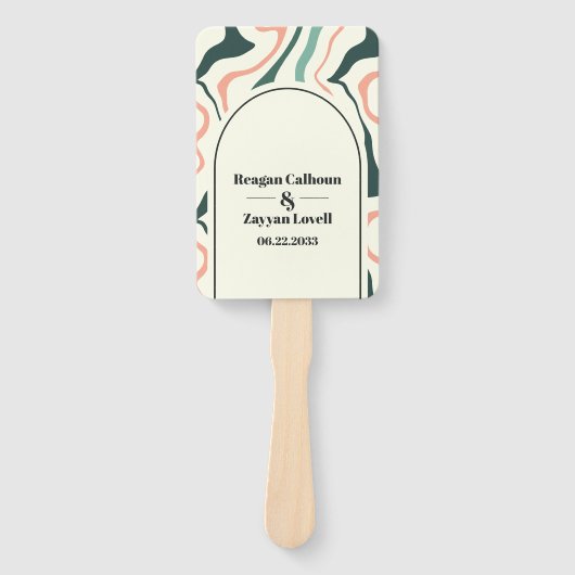 Retro Swirl Arch Mint Groen Roze Bruiloft Programm Handwaaier (Voorkant)