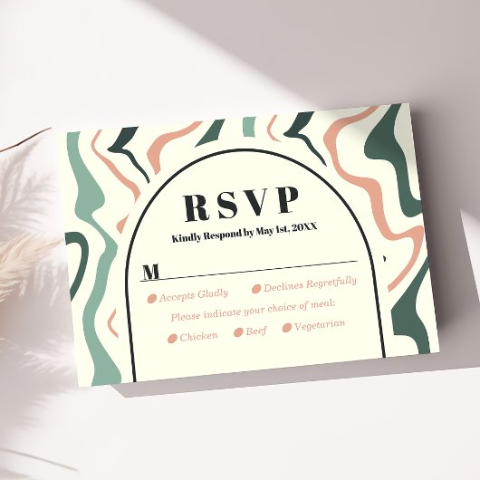 Retro Swirl Arch Mint Groen Roze Bruiloft RSVP Kaa