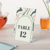 Retro Swirl Arch Mint Roze Bruiloft Tafel Nummer Reclamebord Met Voetstuk (Insitu)