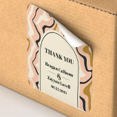 Retro Swirl Arch Roze Zwart Goud Bruiloft Dank u Vierkante Sticker