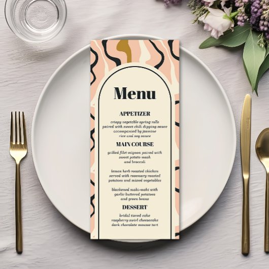 Retro Swirl Arch Roze Zwart Goud Cream Bruiloft Menu