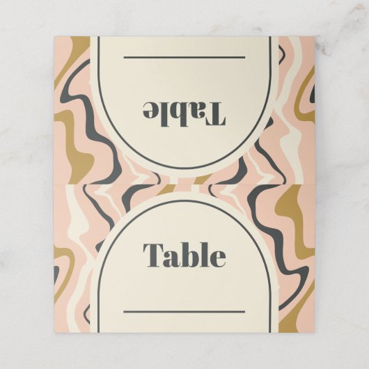 Retro Swirl Arch Roze Zwart Goud Cream Bruiloft Plaatskaartje (Buitenkant ongevouwen)