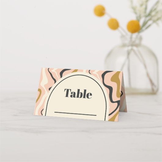 Retro Swirl Arch Roze Zwart Goud Cream Bruiloft Plaatskaartje (Achterkant)