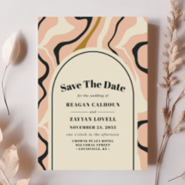 Retro Swirl Arch Roze Zwart Save The Date Kaart