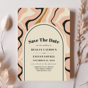 Retro Swirl Arch Roze Zwart Save The Date Kaart