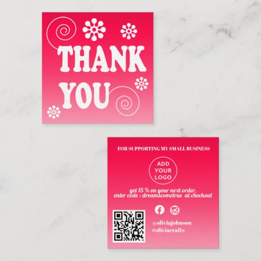 Retro Swirl Bestelling Bedankt Pink Vierkante Visitekaartje (Voorkant / Achterkant)