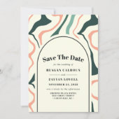 Retro Swirl Boog Mintgroen Roze Bewaar De Datum Kaart (Voorkant)