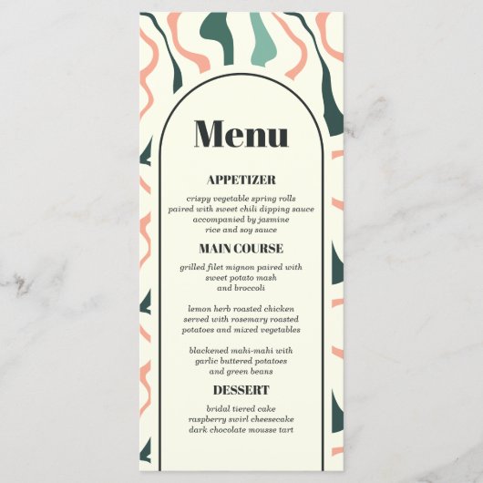 Retro Swirl Boog Mintgroene Roze Bruiloft Menu (Voorkant)