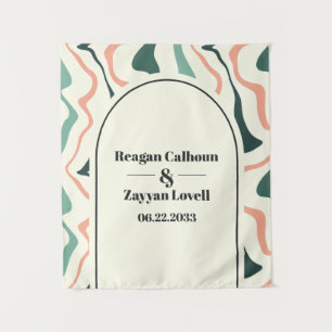 Retro Swirl Boog Mintgroene Roze Trouwachtergrond Wandkleed