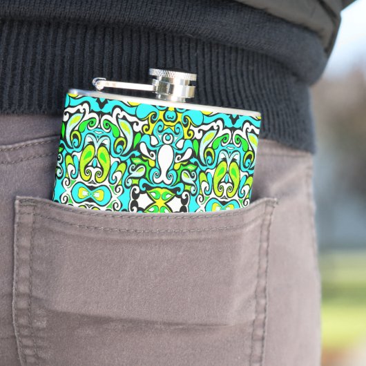 retro swirl doedle 60s 70s stijl heupfles (Voorbeeld)