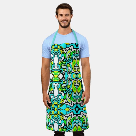 retro swirl doedle 60s 70s stijl schort (Gedragen)