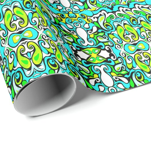 retro swirl doodle 60s 70s  stijl wrapping cadeaupapier (Rol Hoek)