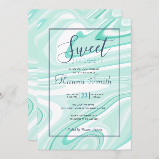 Retro Swirl Vloeibare Aqua Groene Schilderen Esthe (Voorkant / Achterkant)