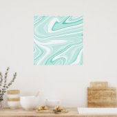 Retro Swirl Vloeibare Aqua Groene Schilderen Esthe Poster (Keuken)