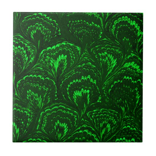 Retro Swirls Emerald Green Tile Tegeltje (Voorkant)