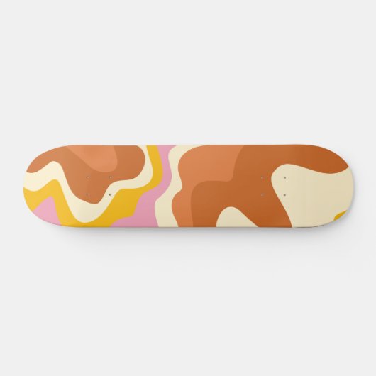 Retro Swirls Geometric Boho 70s Peach & Brown Persoonlijk Skateboard (Horizontaal)