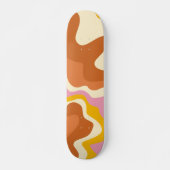 Retro Swirls Geometric Boho 70s Peach & Brown Persoonlijk Skateboard (Voorkant)