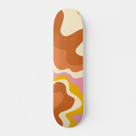 Retro Swirls Geometric Boho 70s Peach & Brown Persoonlijk Skateboard (Voorkant)