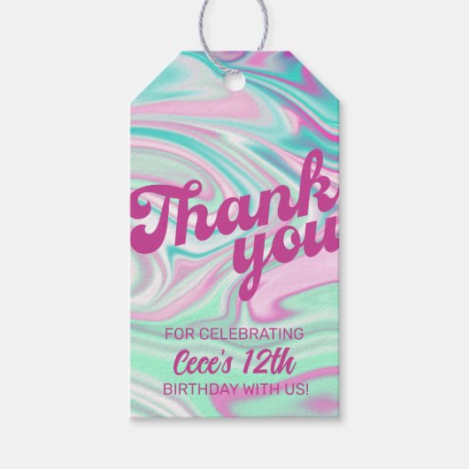 Retro Swirls Pinks & Greens Bedankt Favor Cadeaulabel (Voorkant)