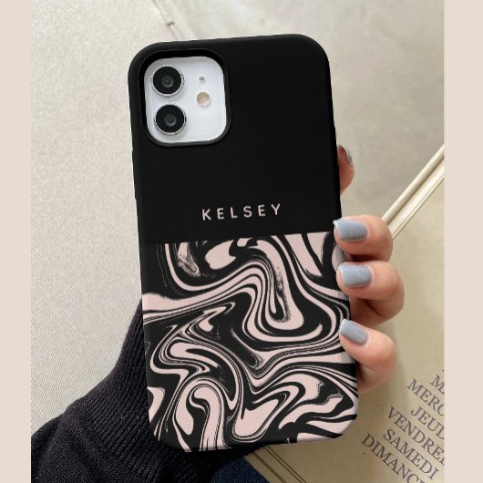 Retro Swirls Zwart & Crème Persoonlijk Case-Mate iPhone Case