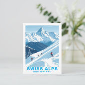 Retro Swiss Alps Skiing, Switzerland Travel Briefkaart (Staand voorkant)