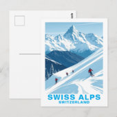 Retro Swiss Alps Skiing, Switzerland Travel Briefkaart (Voorkant / Achterkant)