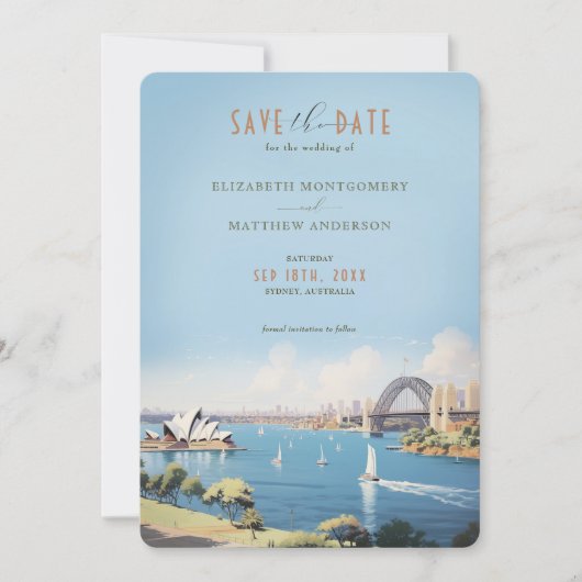 Retro Sydney Australië Reizen Save-the-Date Kaart (Voorkant)