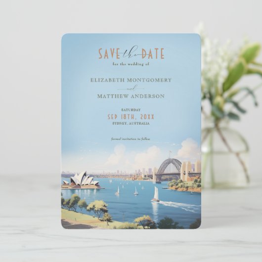 Retro Sydney Australië Reizen Save-the-Date Kaart (Staand voorkant)