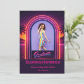 Retro Synthwave Afstudeeraankondigingskaart Kaart (Staand voorkant)