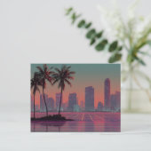 Retro Synthwave Cityscape Sunset Briefkaart (Staand voorkant)