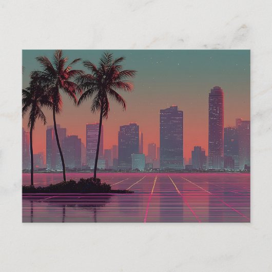 Retro Synthwave Cityscape Sunset Briefkaart (Voorkant)