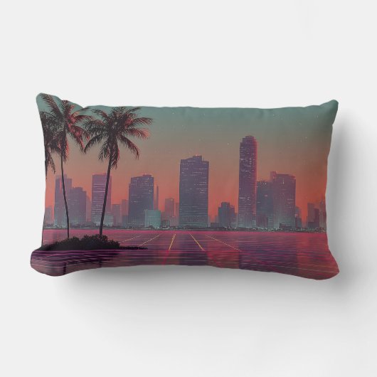 Retro Synthwave Cityscape Sunset Kussen (Voorkant)