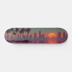 Retro Synthwave Cityscape Sunset Persoonlijk Skateboard