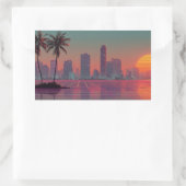 Retro Synthwave Cityscape Sunset Rechthoekige Sticker (Tas)