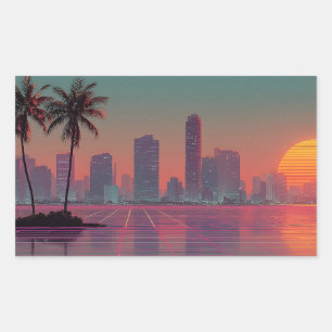 Retro Synthwave Cityscape Sunset Rechthoekige Sticker