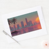 Retro Synthwave Cityscape Sunset Rechthoekige Sticker (Envelop)