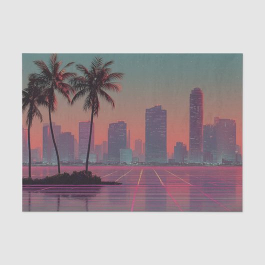 Retro Synthwave Cityscape Sunset Tissuepapier (Voorkant)