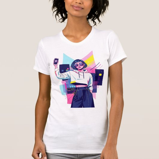 Retro Synthwave Girl Graphic T-Shirt (Voorkant)