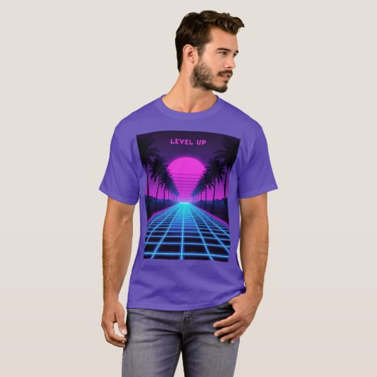Retro Synthwave Neon Palm Bomen T-shirt (Voorkant volledig)