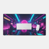 Retro Synthwave Neon Roze Zon Cyberpunk Gamer Bureaumat (Keyboard & Muis)